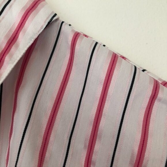 STYLE & CO White Pink Black Striped 3/4 Sleeve Work Preppy Button Down Shirt 10 - Picture 3 of 5